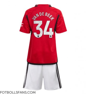 Manchester United Donny van de Beek #34 Replika Hemmatröja Barn 2023-24 Kortärmad (+ Korta byxor)